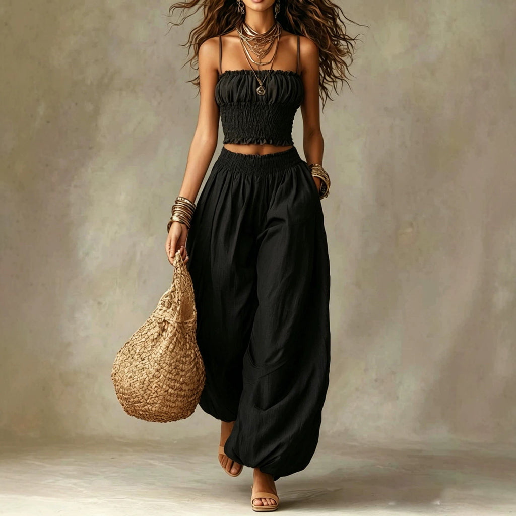 Elegant Strapless Cropped Camisole Paired With Lantern Pants Set DC-Beyond Borders Collective