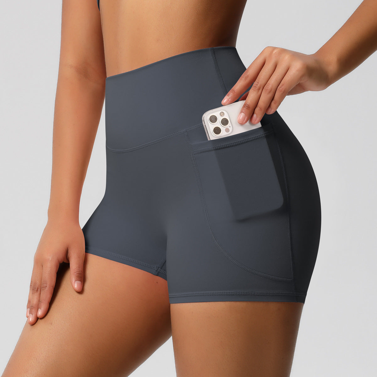 Brushed Solid Color Pocket High Waist Tight High Elastic Yoga Shorts DC-Beyond Borders Collective