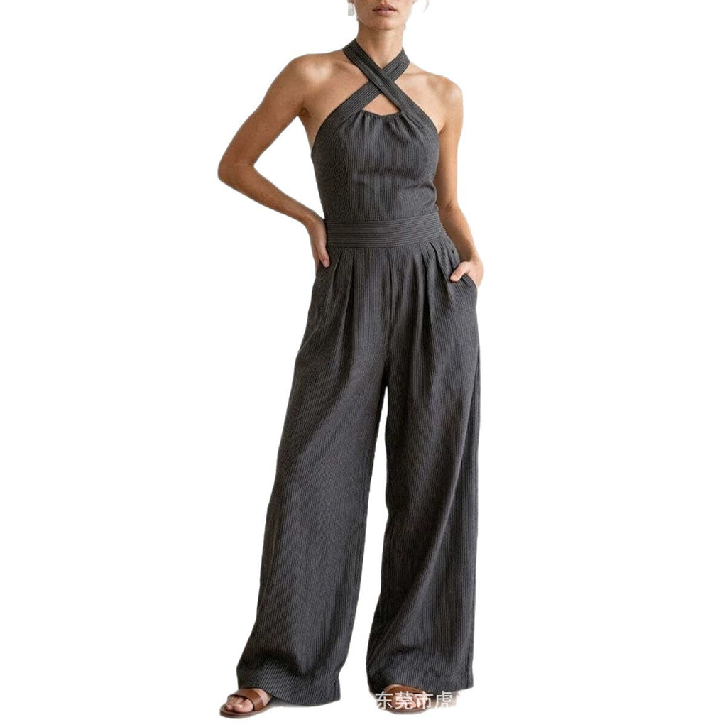 Off-shoulder Sleeveless Crossover Halter Jumpsuit DC-Beyond Borders Collective