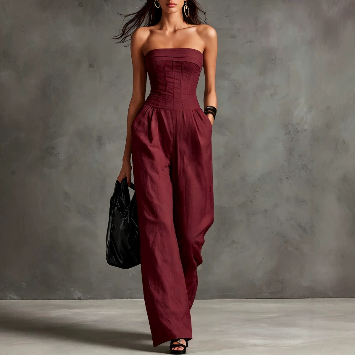 Womens Elegant Solid-color Vintage Jumpsuit DC-Beyond Borders Collective
