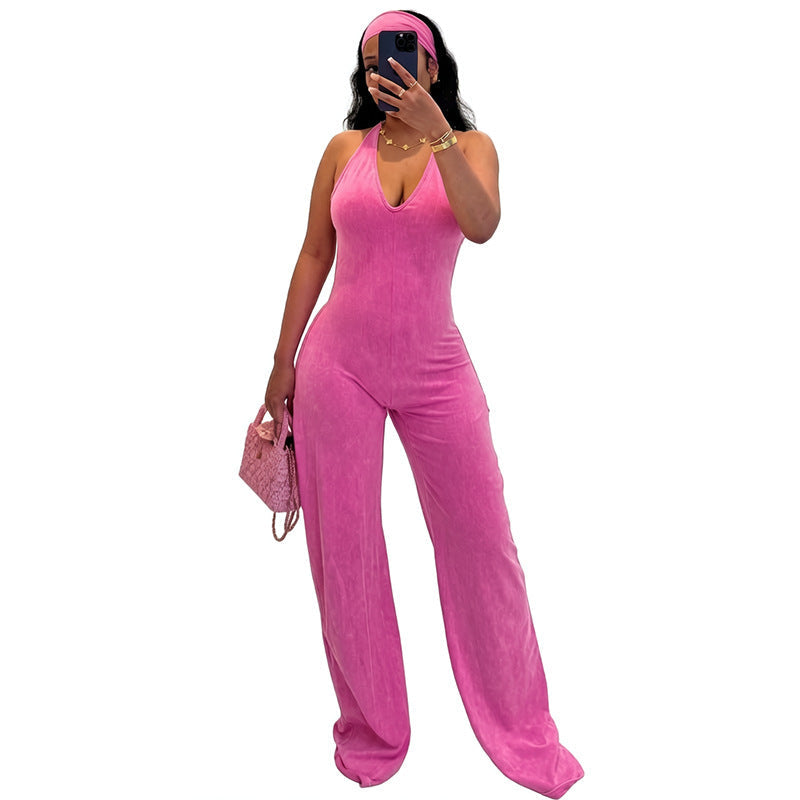 Casual Sporty Fauxwatereffect Openback Flared Jumpsuit DC-Beyond Borders Collective