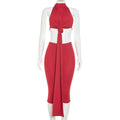 Halter-neck Tie-detail Twist Top Paired With Tight Capri Pantstwo-piece Set DC-Beyond Borders Collective