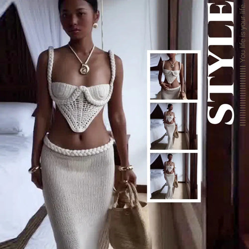 Crochet Knit 2 Piece Skirt Set RightOn68