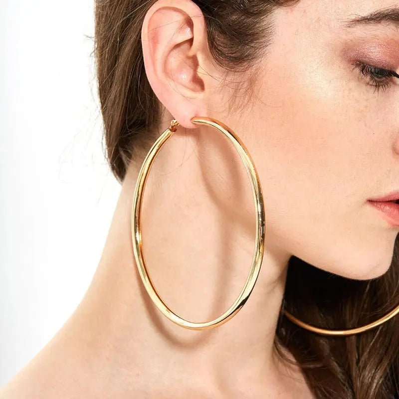 Large Hoop Earrings - Simple Alloy Hoops in Gold & Silver RightOn68
