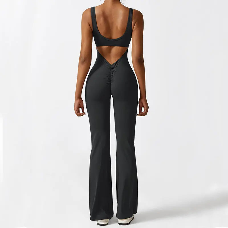 Women Sleeveless Flare Jumpsuits Fitness Yoga Long Pants RightOn68