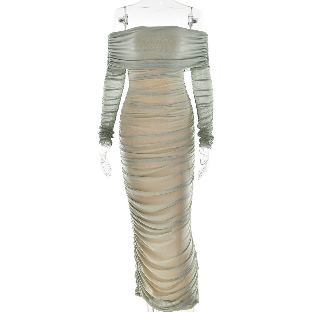 Mesh Off-Shoulder Pleated Dress DC-Beyond Borders Collective