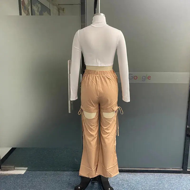 High Neck Solid Color Bottoming Shirt Design Sense Fashion Drawstring Overalls Suit DC-Beyond Borders Collective