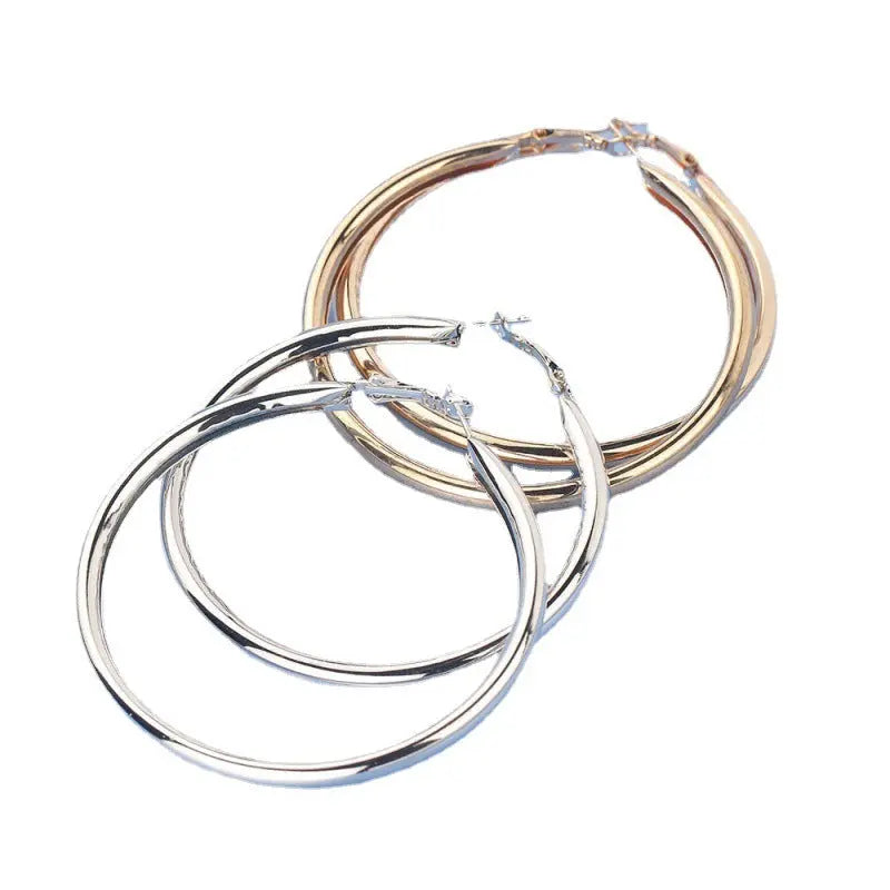 Large Hoop Earrings - Simple Alloy Hoops in Gold & Silver RightOn68
