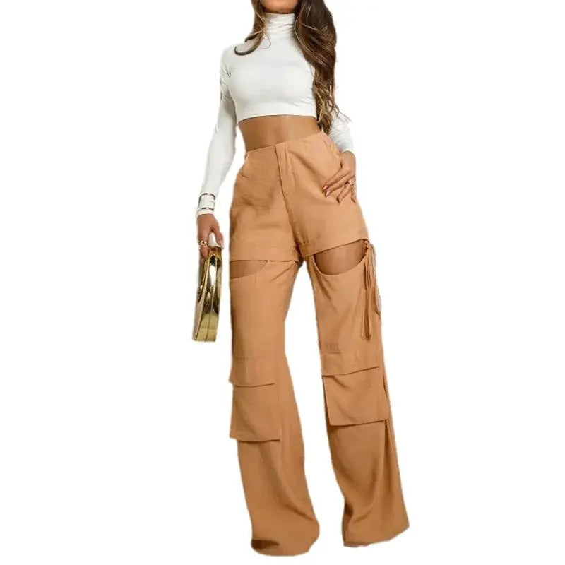 High Neck Solid Color Bottoming Shirt Design Sense Fashion Drawstring Overalls Suit DC-Beyond Borders Collective