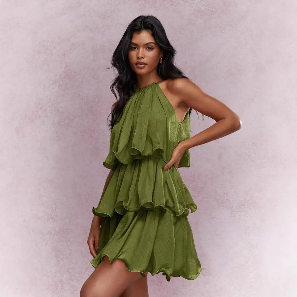 Strapless Sleeveless Sheer Dress With Ruffled Hem And Elegant Design RightOn68