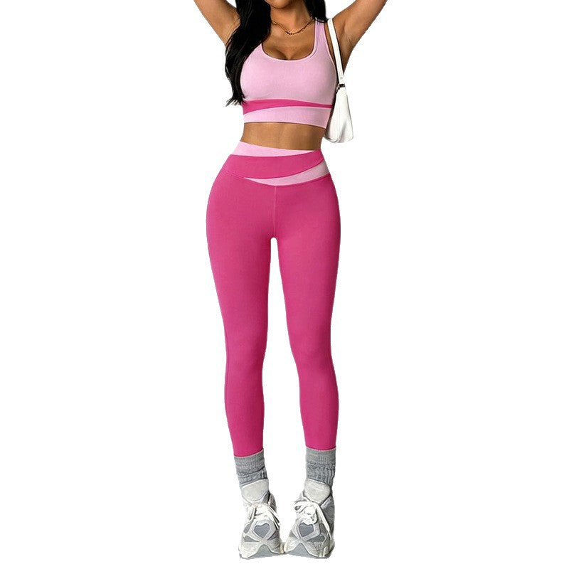 Color-block Vest And High-waisted Yoga Pants Two-piece Set DC-Beyond Borders Collective