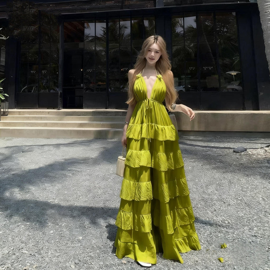 Thailand Beach Vacation Halter-Neck Lotus-Leaf Dress DC-Beyond Borders Collective