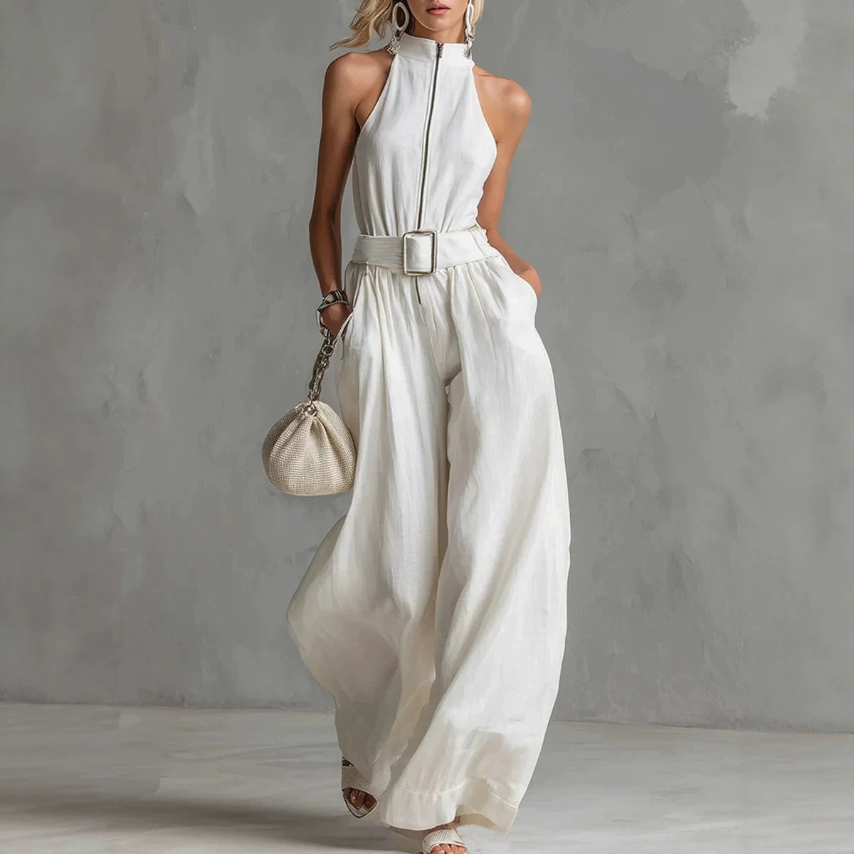 Solid-color Elegant Round-neck Halter Jumpsuit For Women DC-Beyond Borders Collective