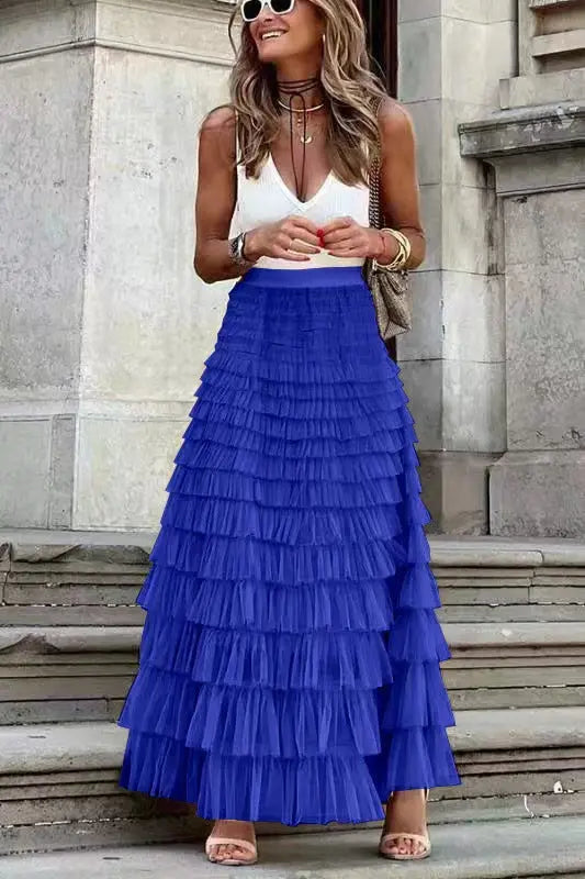 A Line Swing Mesh Long Skirt RightOn68