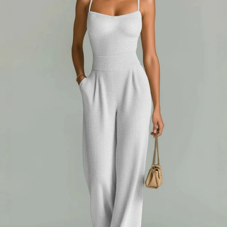 Women's Casual Ribbed-Texture Sleeveless Solid Color Jumpsuit DC-Beyond Borders Collective