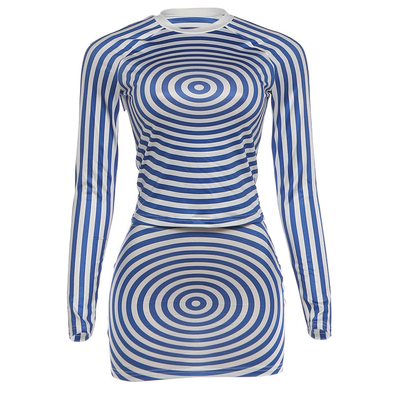 Womens Stylish Crew-neck Long-sleeve Top And Short Skirt Set DC-Beyond Borders Collective
