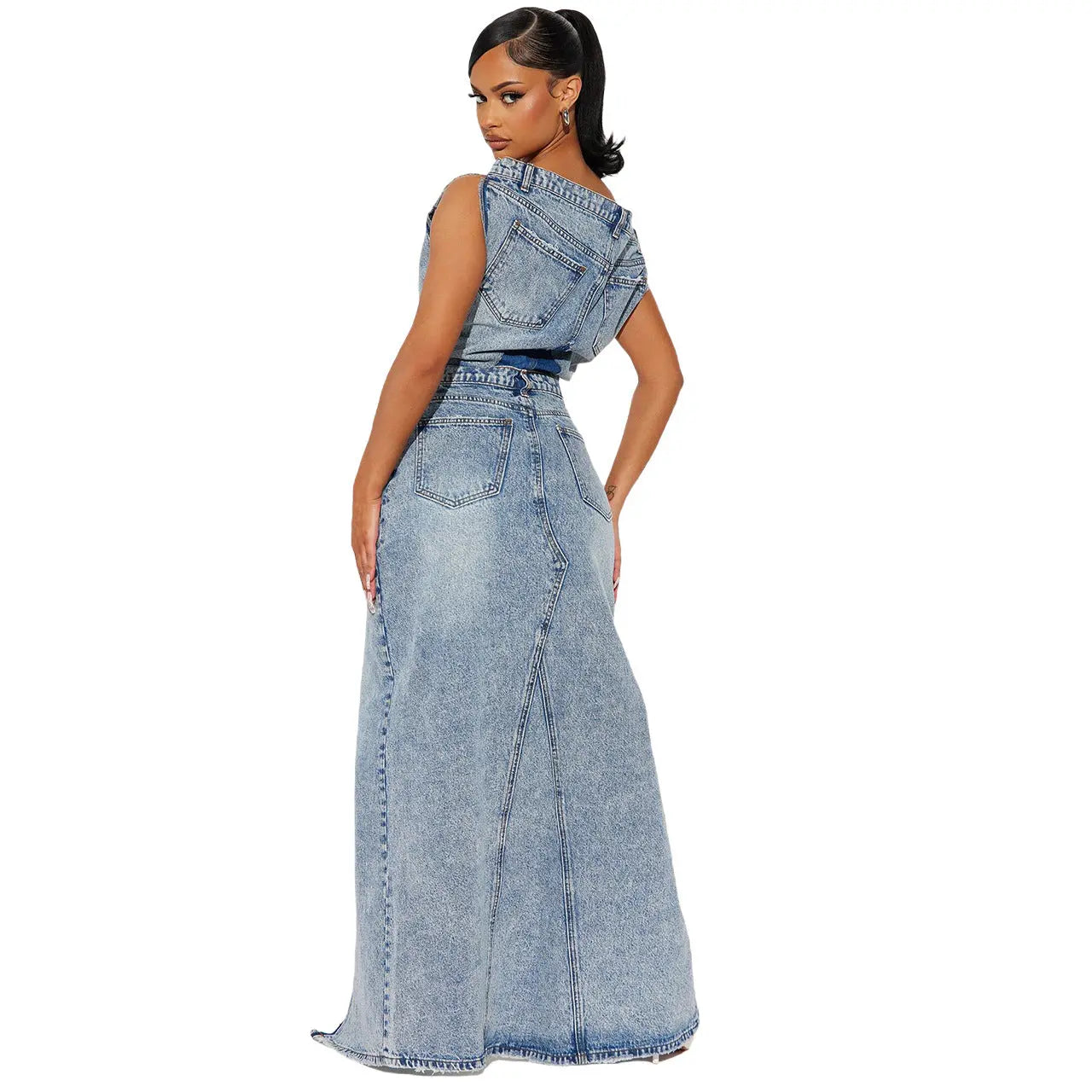 Women's Fashion Retro Denim Casual Denim Skirt Suit RightOn68
