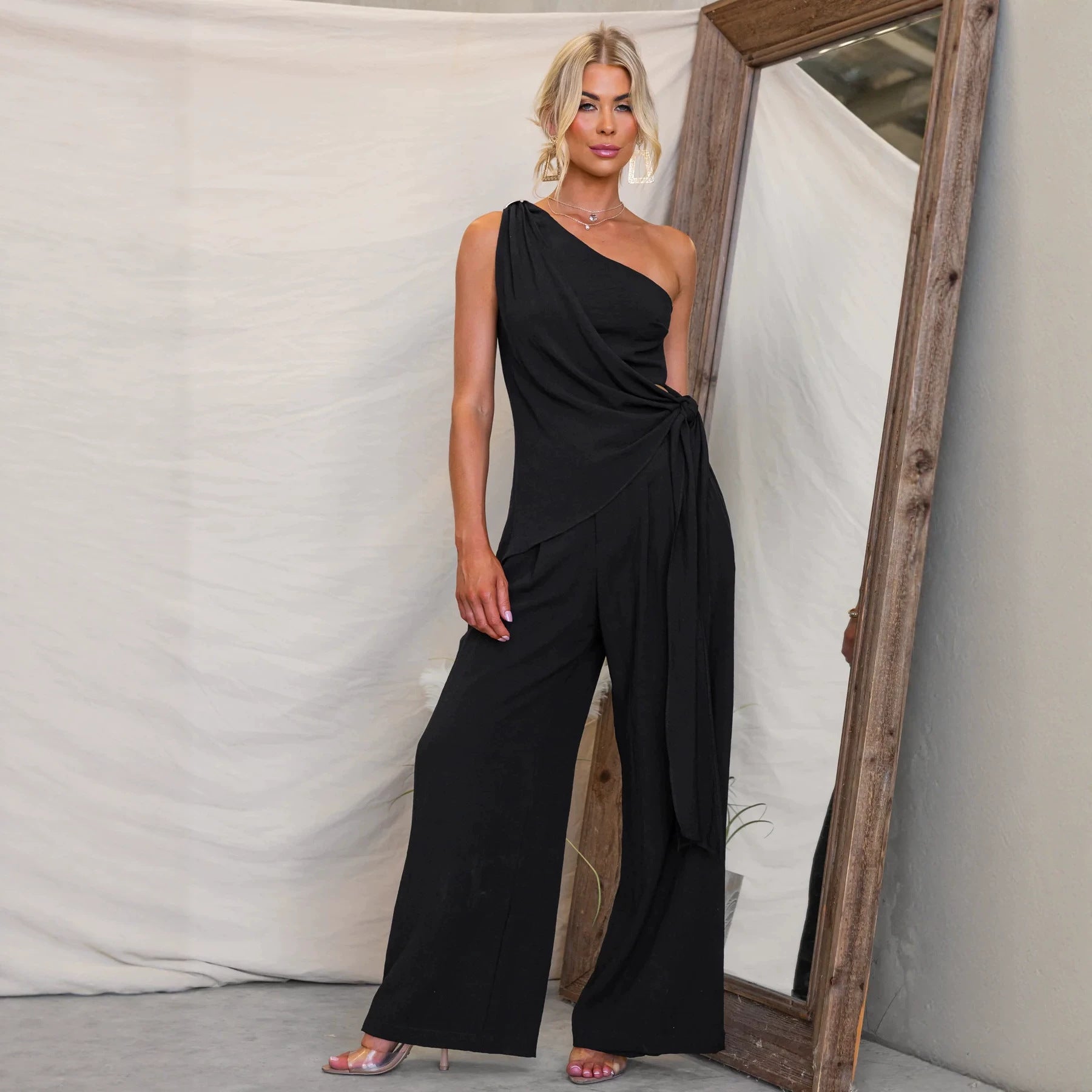 Off-Shoulder Lace-Up Waist-Slimming Sleeveless Casual Pants Set DC-Beyond Borders Collective