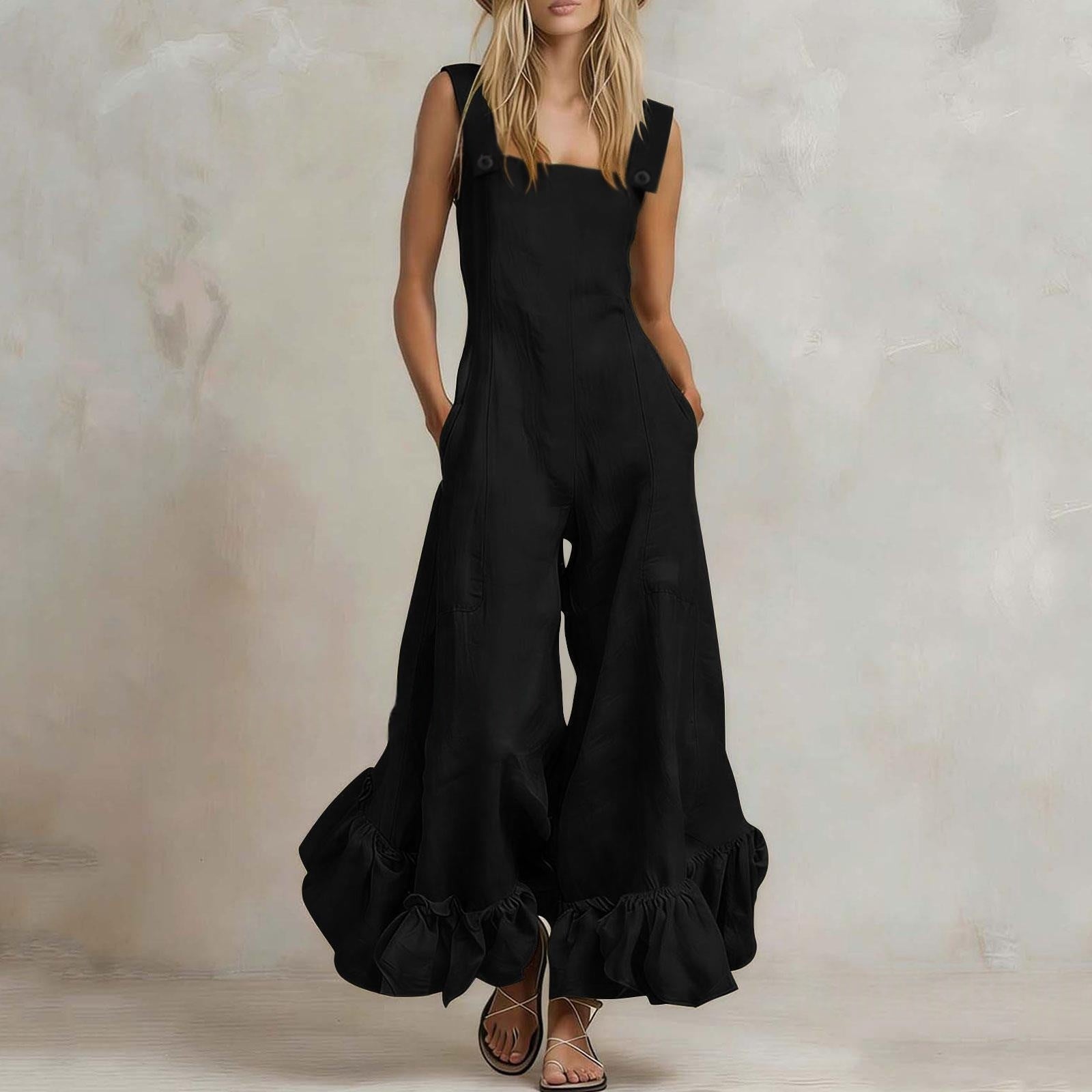 Wide-leg Flounce-trimmed Strap Jumpsuit For Women DC-Beyond Borders Collective