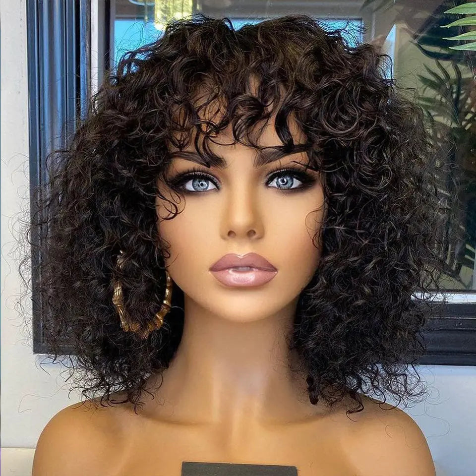 Water Wave Human Hair Wigs With Bangs Dropshipman