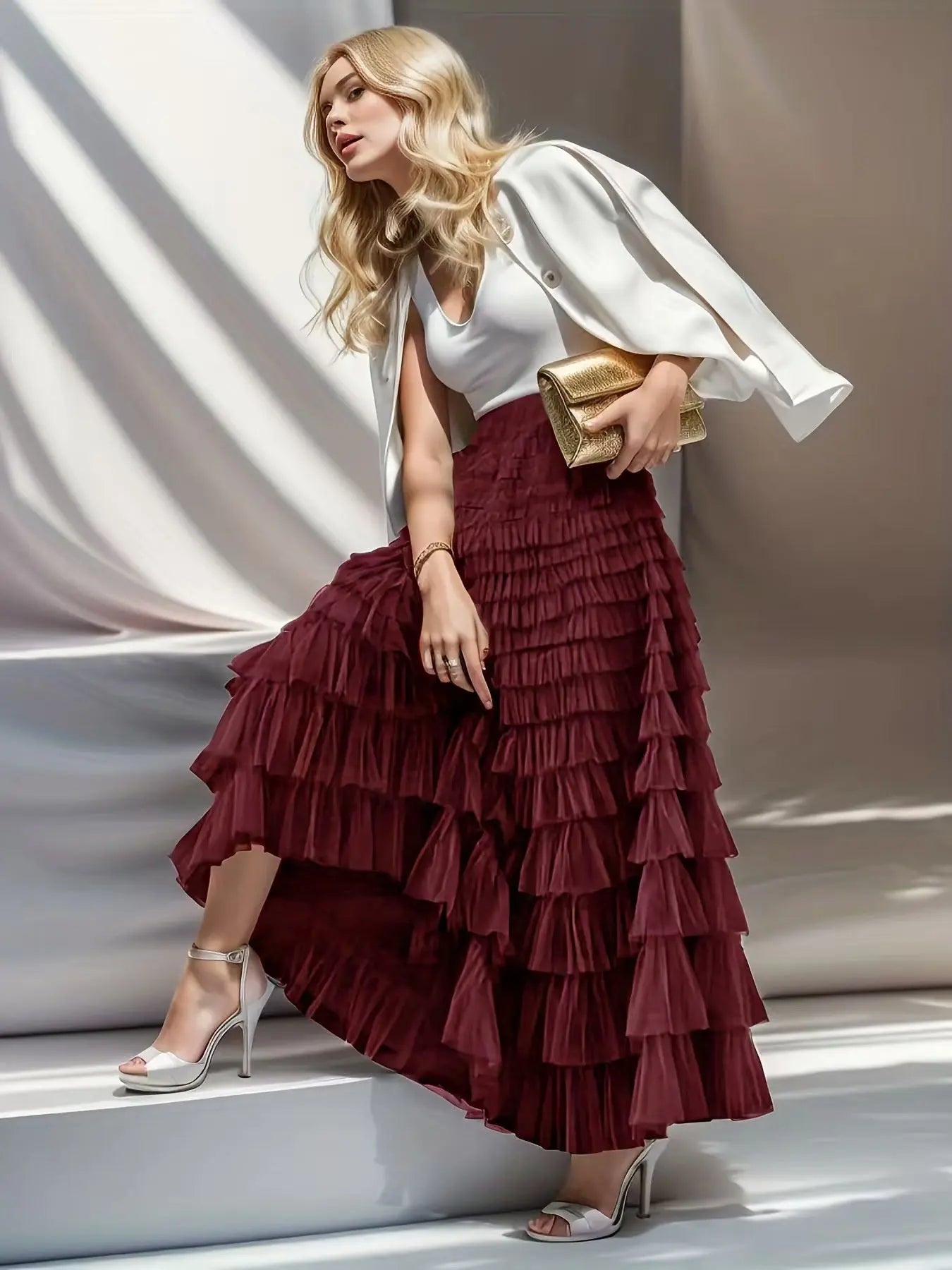 A Line Swing Mesh Long Skirt RightOn68