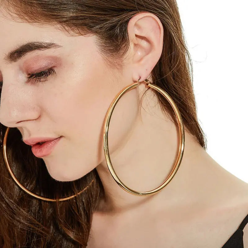 Large Hoop Earrings - Simple Alloy Hoops in Gold & Silver RightOn68