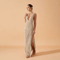 European And American-style Solid-color Sexy V-neck Slit Knit Beach Dress For Women DC-Beyond Borders Collective