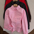 Fitted-waist, Long-sleeve Womens Single-breasted Blouse DC-Beyond Borders Collective