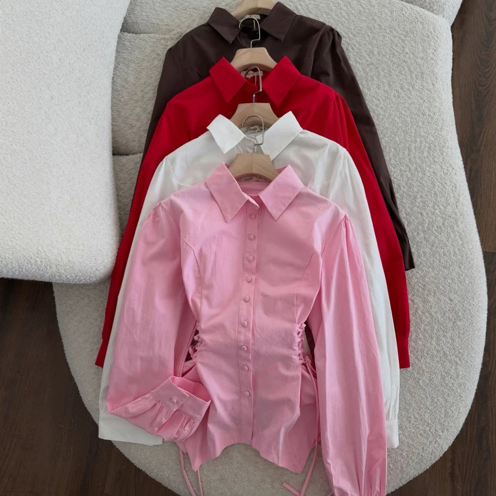 Fitted-waist, Long-sleeve Womens Single-breasted Blouse DC-Beyond Borders Collective