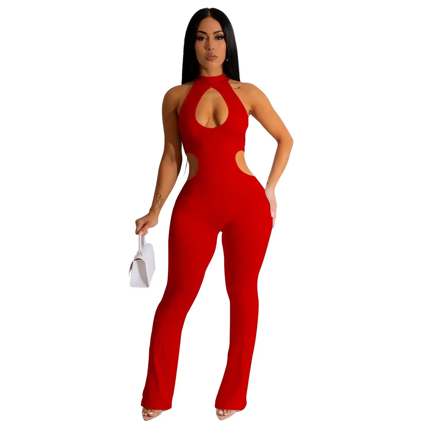 Women's Solid Color Sexy Halter Hollow-out Jumpsuit DC-Beyond Borders Collective