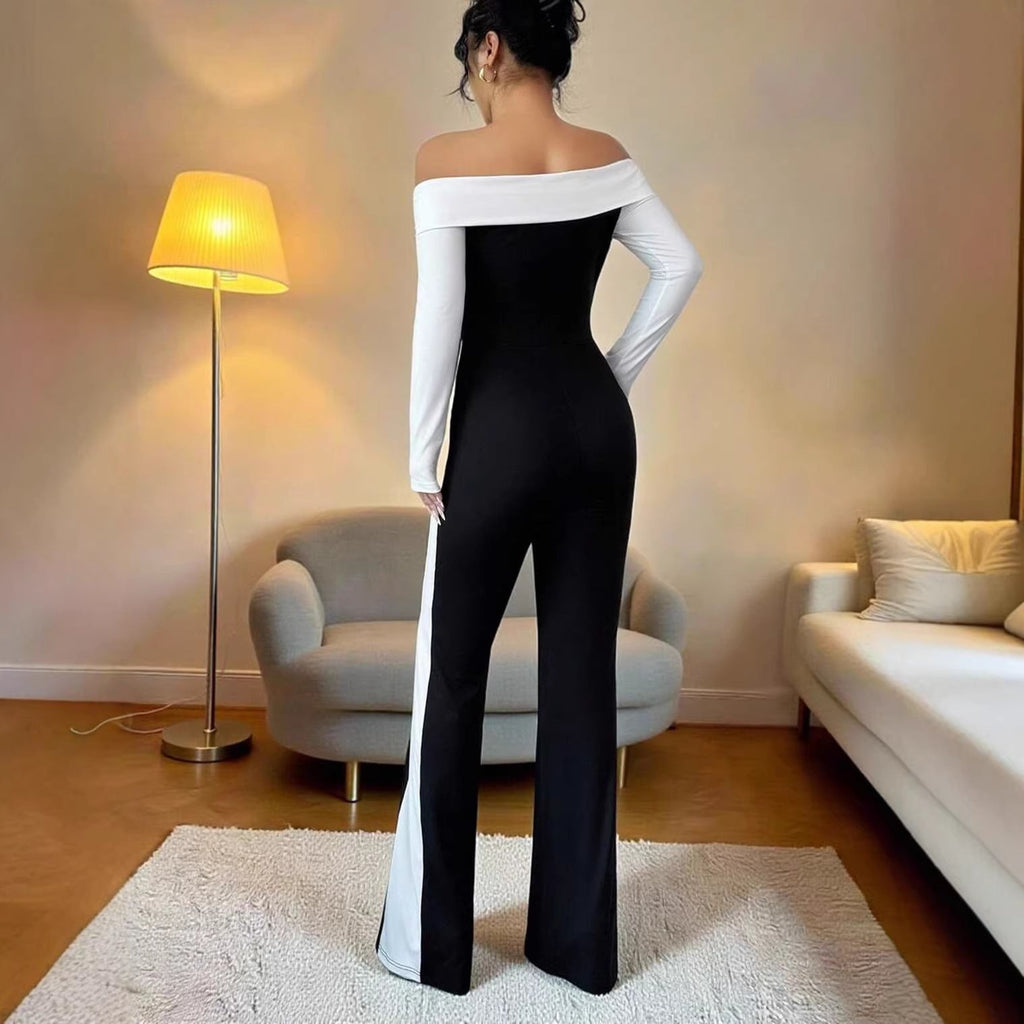 One-shoulder Color-block Elegant Off-shoulder Slim-fit Jumpsuit DC-Beyond Borders Collective