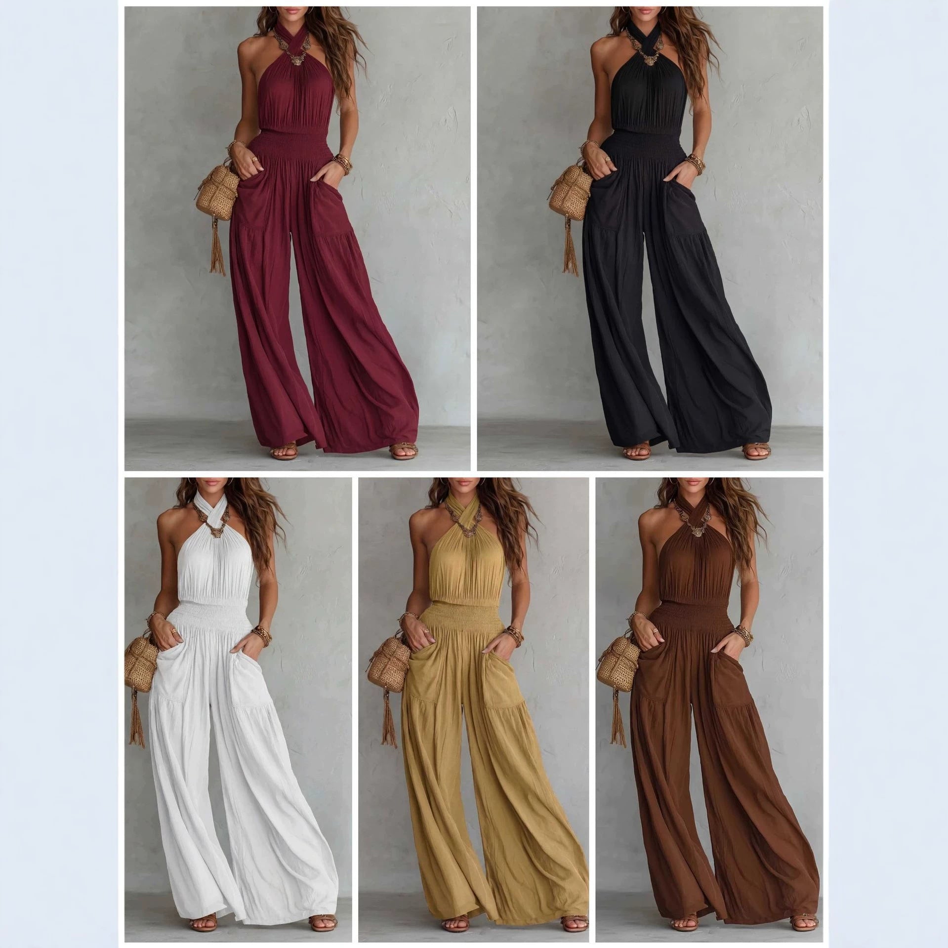 Womens Slim-fit Backless Sleeveless Wide-leg Jumpsuit DC-Beyond Borders Collective