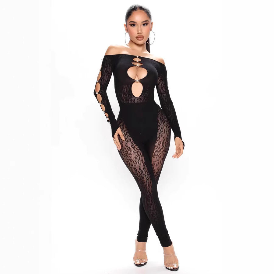 Womens Leopard-Print Off-Shoulder High-Waist Tight Plus-Size Yoga Pants Seamless Jumpsuit For Women DC-Beyond Borders Collective