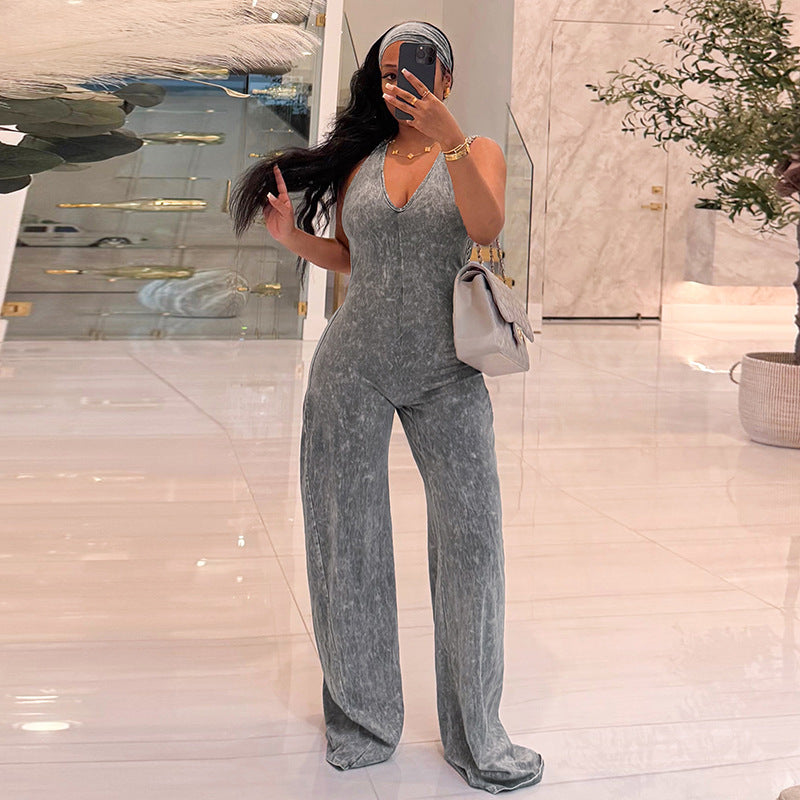 Casual Sporty Fauxwatereffect Openback Flared Jumpsuit DC-Beyond Borders Collective