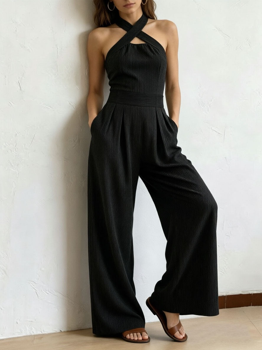 Off-shoulder Sleeveless Crossover Halter Jumpsuit DC-Beyond Borders Collective