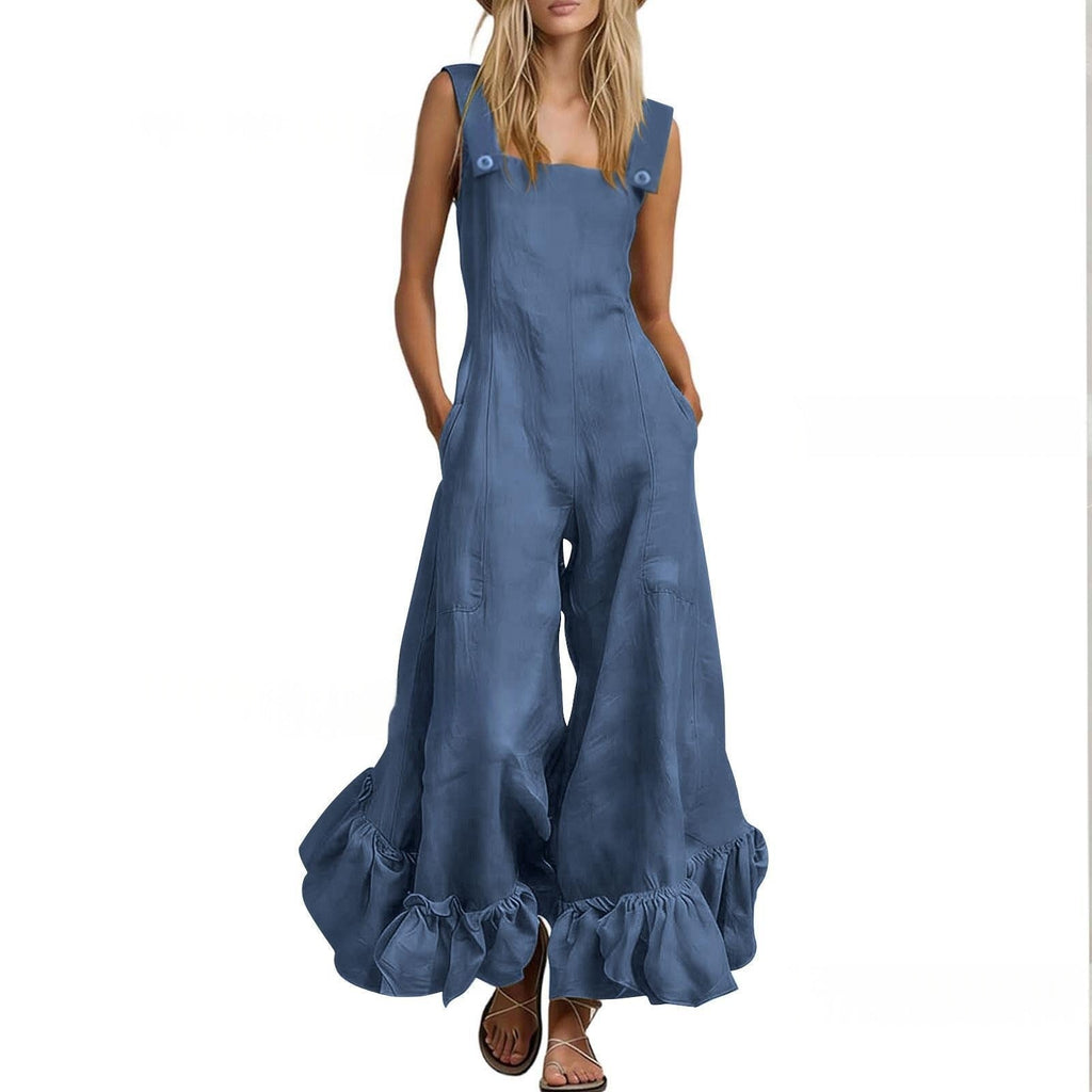 Wide-leg Flounce-trimmed Strap Jumpsuit For Women DC-Beyond Borders Collective