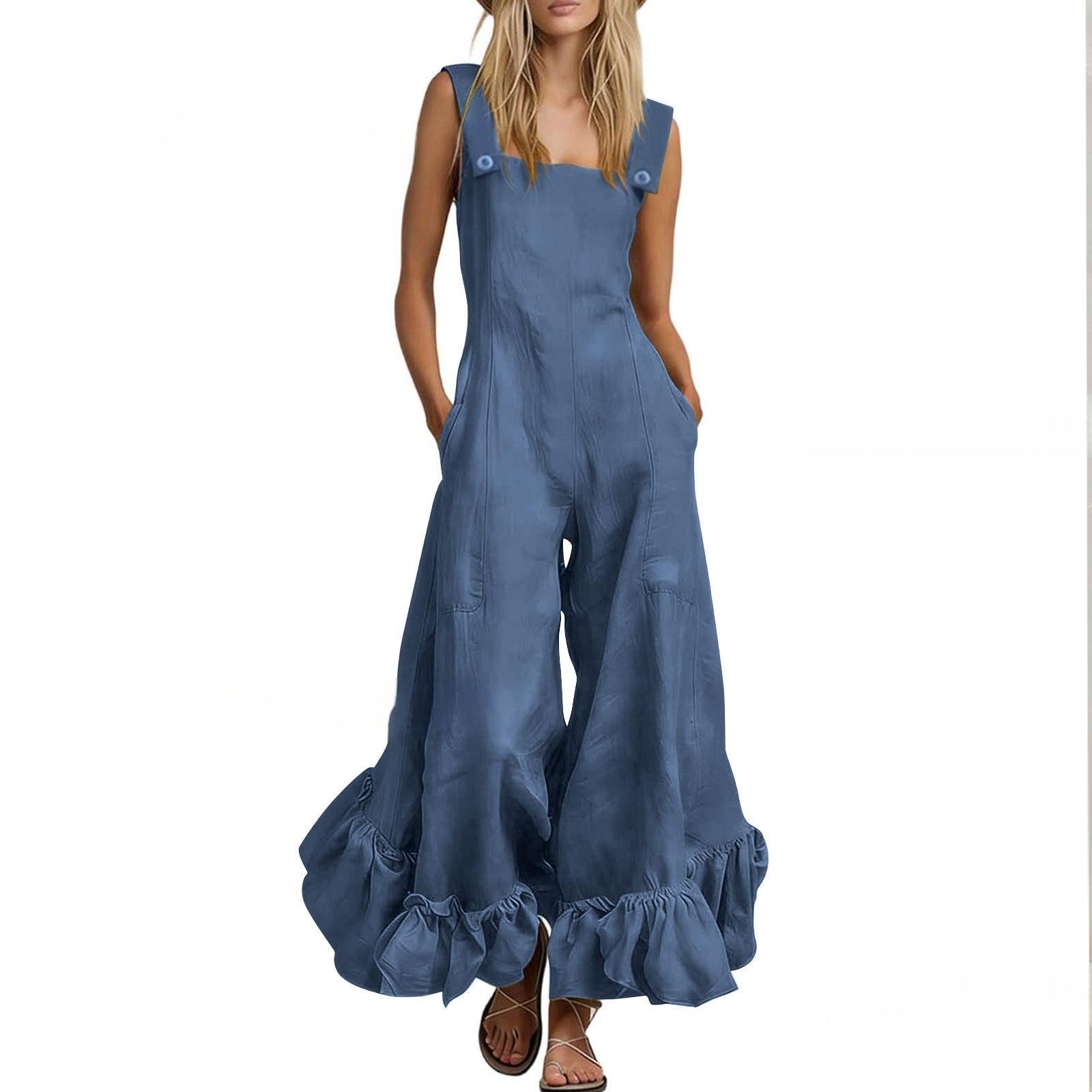 Wide-leg Flounce-trimmed Strap Jumpsuit For Women DC-Beyond Borders Collective