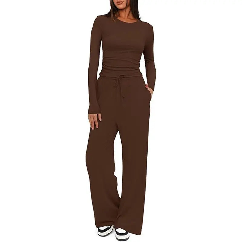 2-Piece Casual Suit - Long Sleeve Top & Wide Leg Pants Dropshipman