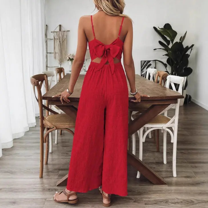 Fashionable Casual Jumpsuit With Shoulder Straps And A Bow Detail On The Back RightOn68