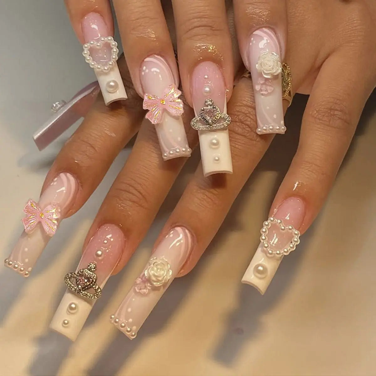 Rectangular Multi-diamond Press Fake Nails RightOn68
