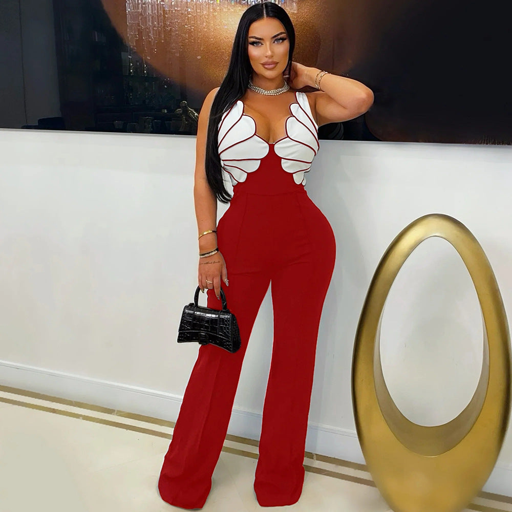 V-neck Sleeveless Slim-fit Jumpsuit Fashionable Womens Wear DC-Beyond Borders Collective