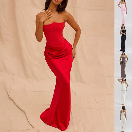 Slim Tube Top Long Dress Sexy Fashion Bandeau Backless Party Evening Dresses For Women Clothing DC-Beyond Borders Collective