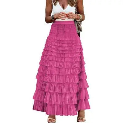 A Line Swing Mesh Long Skirt RightOn68