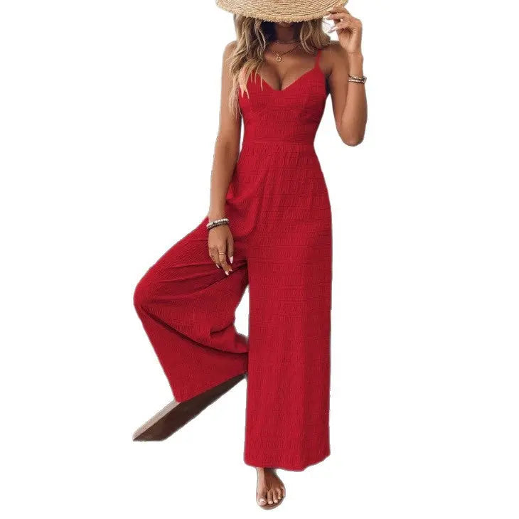 Fashionable Casual Jumpsuit With Shoulder Straps And A Bow Detail On The Back RightOn68