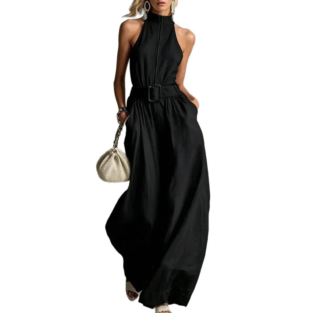 Solid-color Elegant Round-neck Halter Jumpsuit For Women DC-Beyond Borders Collective