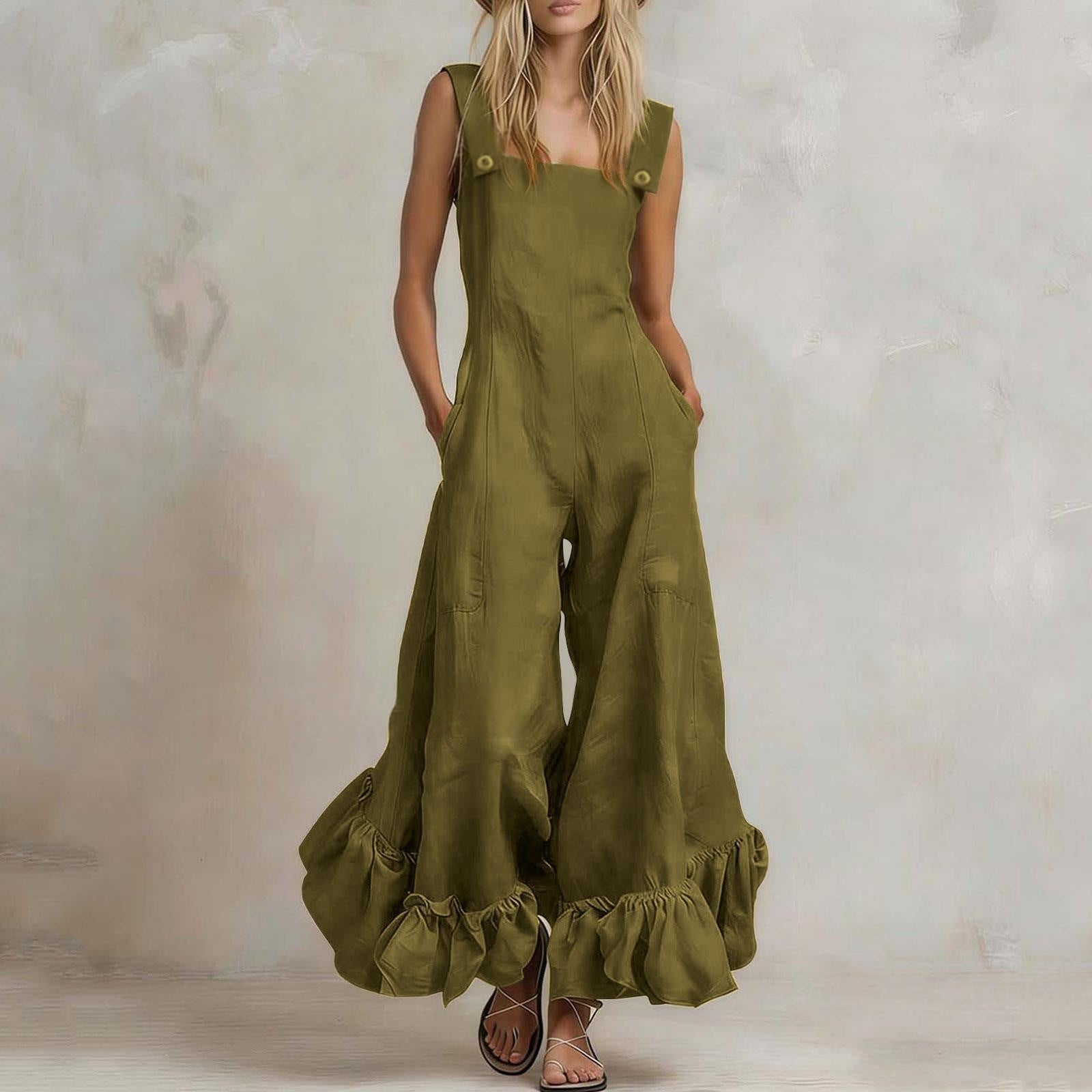 Wide-leg Flounce-trimmed Strap Jumpsuit For Women DC-Beyond Borders Collective