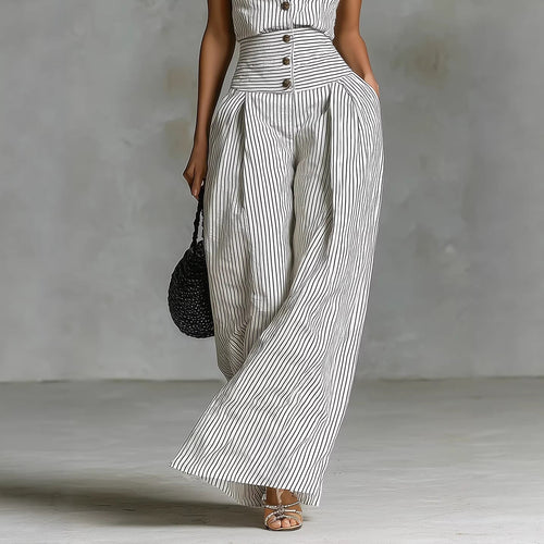 Button-front Sleeveless Shirt High-waisted Wide-leg Slim-fit Jumpsuit DC-Beyond Borders Collective