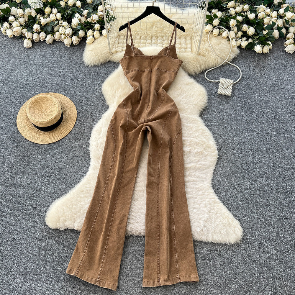 Niche-design Hollow-out Strap-waistband Denim Jumpsuit DC-Beyond Borders Collective