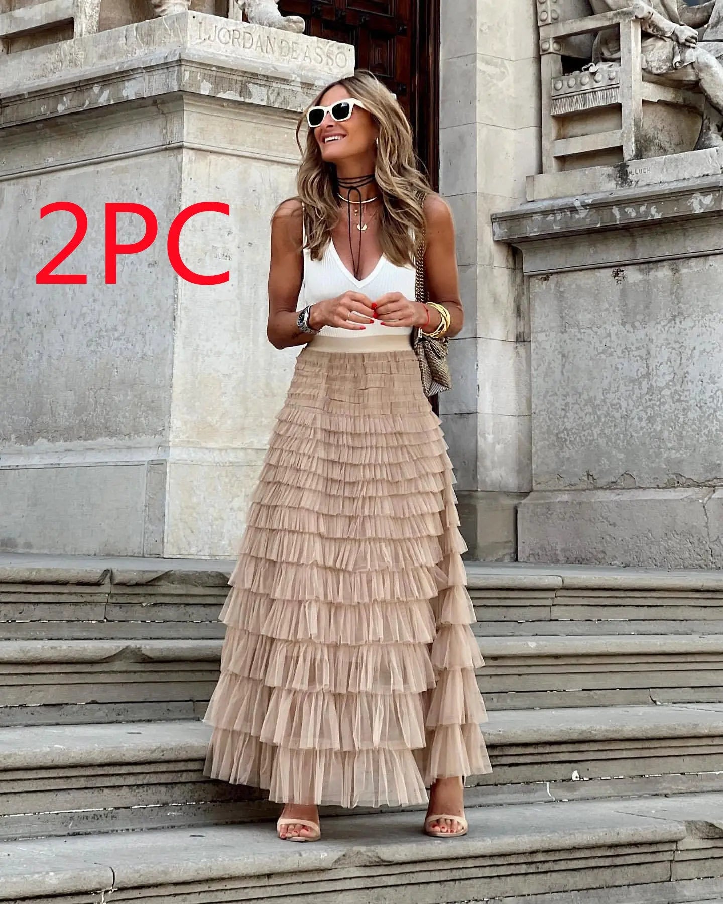 A Line Swing Mesh Long Skirt RightOn68