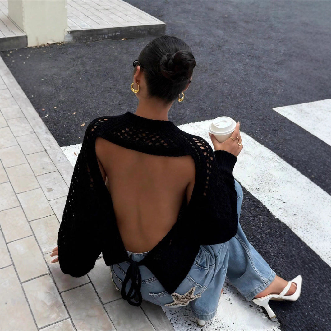 Backless Hollow-Out Knitted Pullover Sweater DC-Beyond Borders Collective